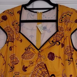 Pinup Couture Heidi Dress Mustard Spanish Fans 2XL